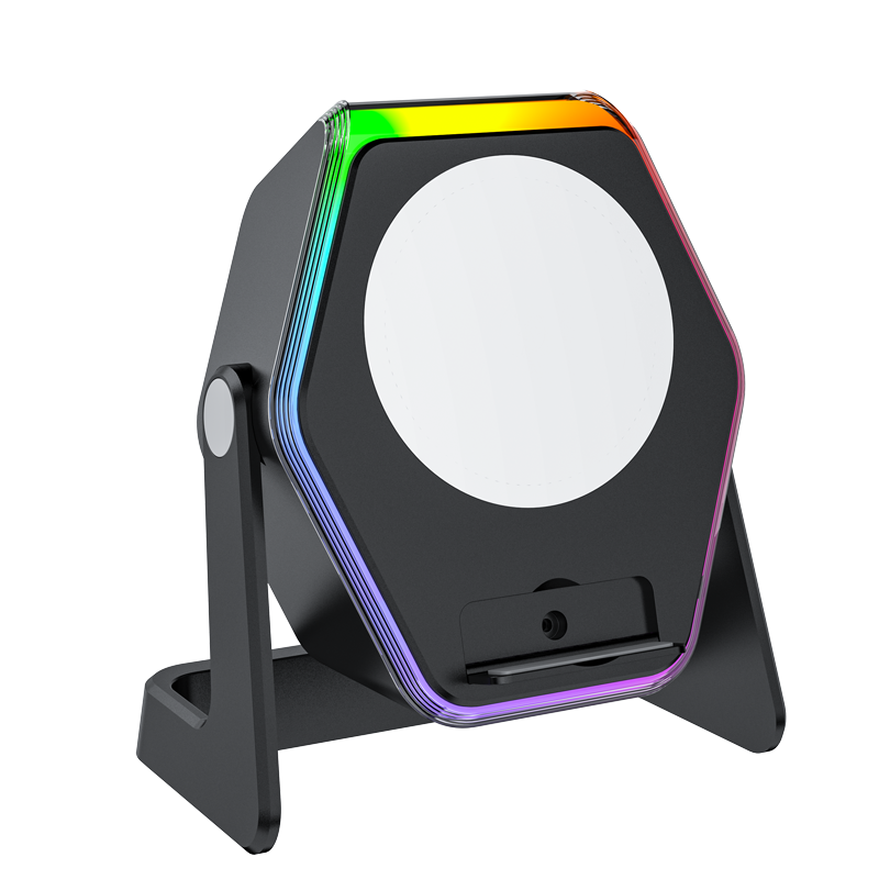 Wireless Daul Induction Speaker with RGB Lights Cell Phone Stand 